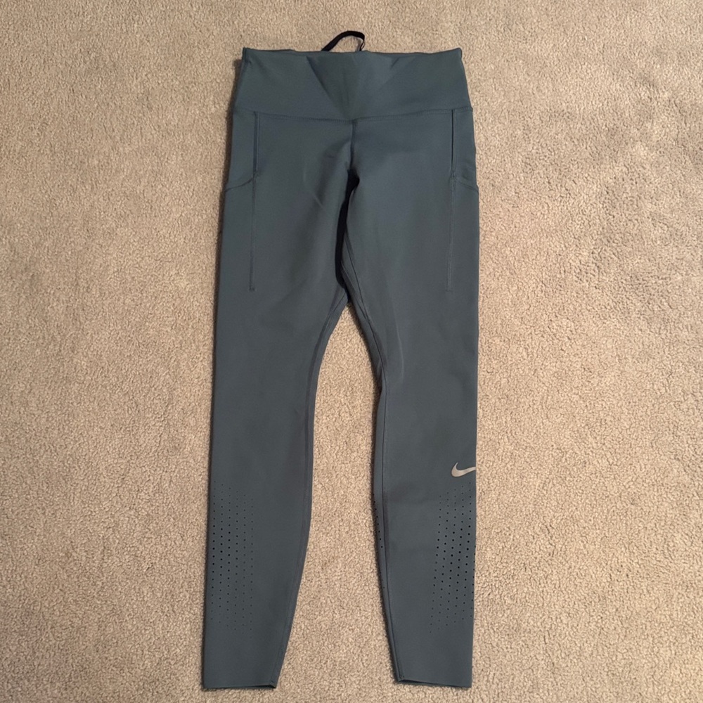 Nike Slate Blue Performance Running Leggings Side Pockets Small